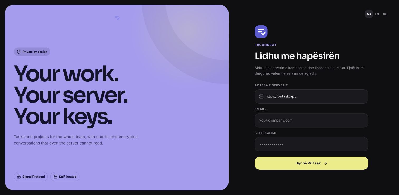 PriTask product interface
